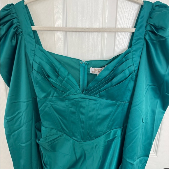 Boohoo Teal Long Sleeve Satin corset ruched midi Dress